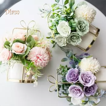 LCP Поддельный цветок розы Искусственное горшечное растение Бонсай Домашнее кафе Магазин Декор стола 1