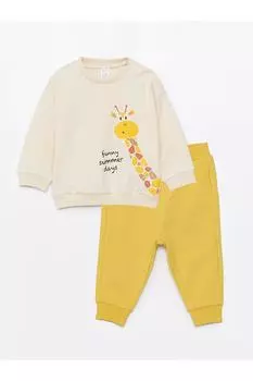 LCW baby Комплект из 2 предметов: толстовка для маленьких мальчиков с круглым вырезом и спортивными штанами с длинными рукавами и принтом