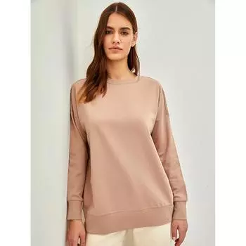 LCW BASIC Круглый вырез Прямая женская толстовка с длинным рукавом Коричневый
