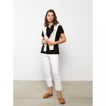 LCW BASIC Polo Neck Straight Short Sleeve Cotton Women s T-Shirt Black