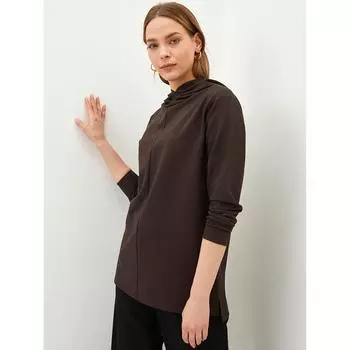 LCW BASIC Женская толстовка с капюшоном однотонная с длинным рукавом коричневая