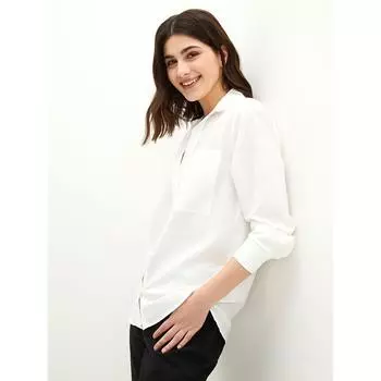 LCW CASUAL Прямая женская рубашка с длинным рукавом и застежкой спереди на пуговицах светло-бежевого цвета