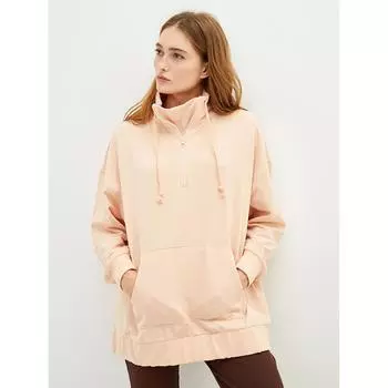 LCW CASUAL Прямая женская толстовка с длинным рукавом и воротником-стойкой розового цвета