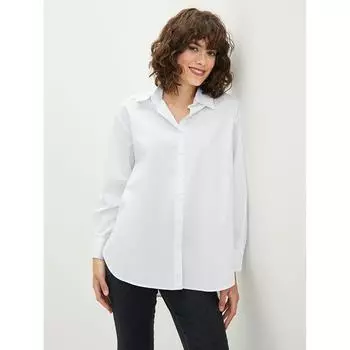 LCW CASUAL Женская рубашка из поплина с длинным рукавом и застежкой спереди, белая