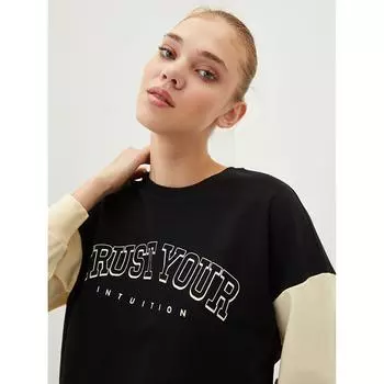 LCW CASUAL Женская толстовка с цветными блоками и длинным рукавом с цветным воротником черного цвета
