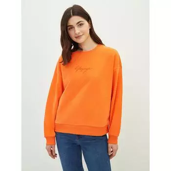 LCW CASUAL Женская толстовка с круглым вырезом и вышивкой с длинными рукавами оранжевого цвета