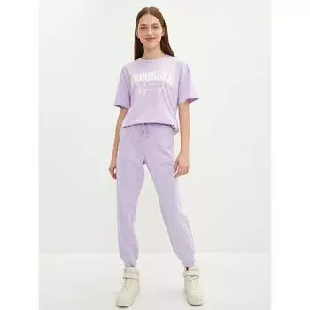 LCW CASUAL Женские однотонные спортивные штаны с эластичной резинкой на талии Сиреневые