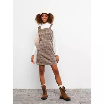 LCW CASUAL Женский комбинезон в клетку с квадратным воротником, коричневый