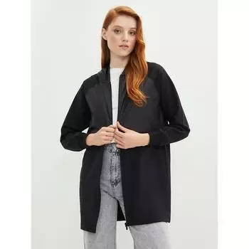 LCW CLASSIC Однотонный женский спортивный кардиган с капюшоном и длинными рукавами, черный