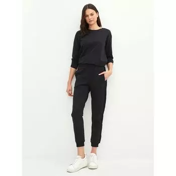 LCW CLASSIC Женские спортивные штаны с эластичной резинкой на талии и плоскими карманами, детализированные, черные