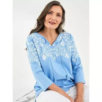 LCW GRACE Синяя женская блузка из хлопка с узором и галстуком-воротником