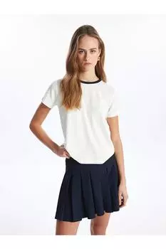 LCW Однотонная женская футболка с круглым вырезом и короткими рукавами