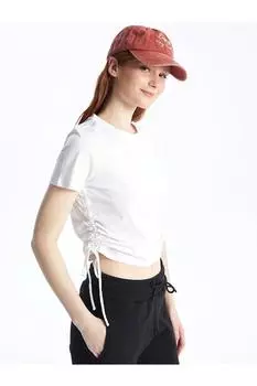 LCW Однотонная женская футболка с круглым вырезом и короткими рукавами