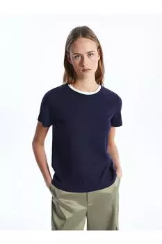 LCW Однотонная женская футболка с круглым вырезом и короткими рукавами