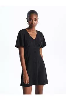 LCW Прямое женское платье с V-образным вырезом и короткими рукавами