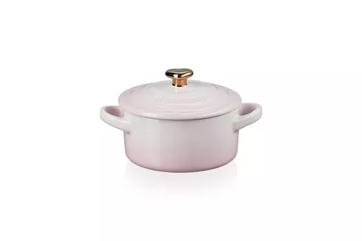 Le Creuset Mini Cocotte Heat Resistant Container Chiffon Pink Gold Knob Heat Resistant Cold Resistant Oven Safe Included Japanese [Authorized Product]