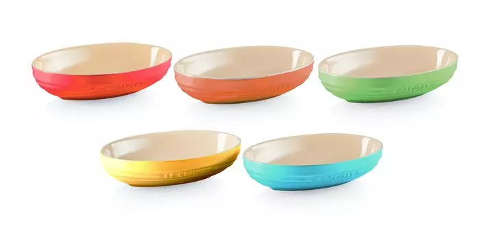 Le Creuset Овальный шар 23 см Радужный Жаропрочный Холодостойкий Для микроволновой печи Можно мыть в посудомоечной машине 5 предметов Тарелка для духовки Тарелка для карри Тарелка для пасты Гратен