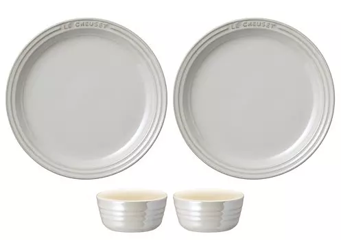 Le Creuset Round Plate Set White Luster Plate 19cm Rum Can 4 Piece Set Heat Resistant Cold Resistant Microwave Oven Dishwasher Safe Wedding Gift
