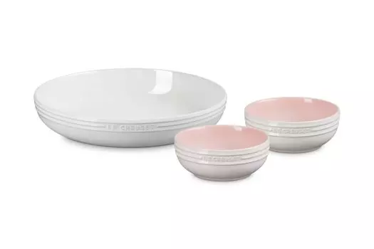 Le Creuset tableware dish bowl wedding bridal heat cold oven shell white luster Japanese 3-piece set, 25cm, 13cm, gift, anniversary, gift, present,