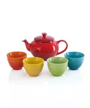 Le Creuset Tea Set Rainbow 5 Piece Set Teapot Cup Heat Resistant Cold Resistant Microwave and Dishwasher Safe Japanese [Authorized Product]