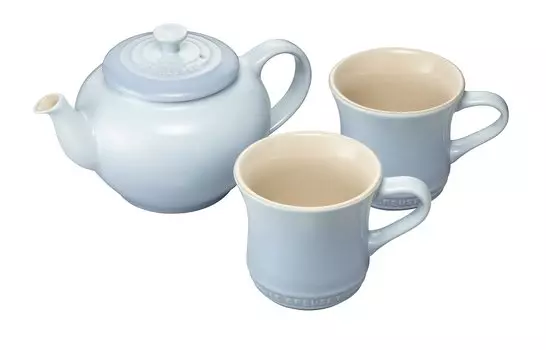 Le Creuset Tea Teapot Mug Coastal Heat Cold Dishwasher Wedding Bridal Favor Official Set, & (SS) Set, Blue, Resistant, Resistant, Microwave, Oven,