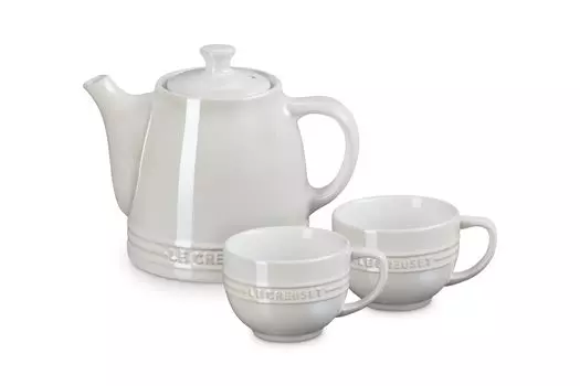 Le Creuset Tea Time 3 Piece Tea Tea Wedding Bridal Heat Cold Oven White Luster Japanese Set, Cup, Pot, Gift, Anniversary, Gift, Present, Favor,