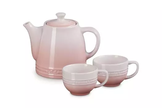 Le Creuset Tea Time 3 Piece Tea Tea Wedding Bridal Heat Cold Oven Shell Pink Japanese Set, Cup, Pot, Gift, Anniversary, Gift, Present, Favor,