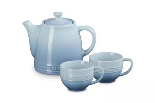Le Creuset Tea Time 3 шт. Чайный сервиз для свадьбы, свадьбы, тепла, холодной духовки, прибрежного синего цвета, японский набор, чашка, горшок, подарок, годовщина, подарок, подарок, сувенир,