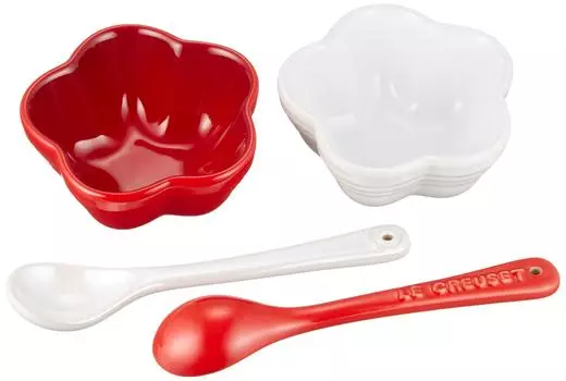 Le Creuset термостойкий контейнер Mini Fleur Set вишнево-красный белый глянец термостойкий морозостойкий микроволновая печь подарок на свадьбу годовщину