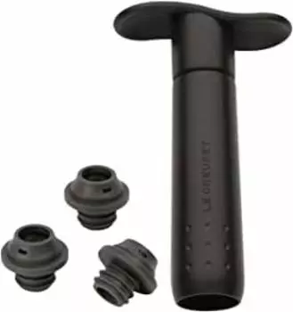 Le Creuset Wine Pump Black Wine Stopper with 3 Pieces Stores Deliciously Even After Uncorking Prevents Oxidation