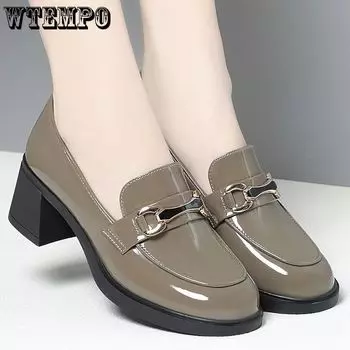 Le Fu Shoes Женские весенние кожаные туфли в британском стиле с толстым каблуком и мягкой подошвой на один шаг 35 чёрный