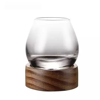 Lead-Free Glass Cup, Home Drinkware, Whiskey Glass with Wooden Holder for Liquor, Scotch Bourbon, 350ml 350ML