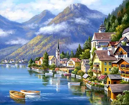 LEADINTOP Алмазный художественный набор Горный и озерный пейзаж 40X30 см Мозаичное искусство Полная паста Алмазная картина Алмазные бусины Популярное бисерное искусство Бисерная картина Милая