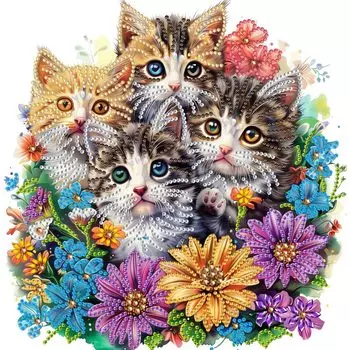 LEADINTOP Diamond Art Cat Flower Irregular Beads 30X30cm Cute Diamond Painting Beads Art Kit Mosaic Art Popular Beginners Adults Children DIY Handmade