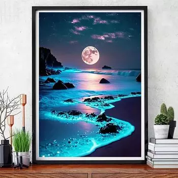 LEADINTOP Diamond Art Яркая луна над морем 30X40 см Набор для алмазной живописи Мозаичное искусство Популярное искусство из бисера Мило для начинающих Взрослые Дети Сделай сам Ручная работа