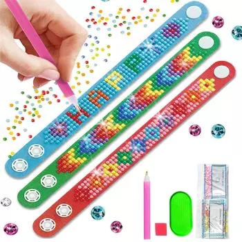 LEADINTOP Набор из 3 браслетов с бриллиантами для милой алмазной росписи, набор для браслета, мозаичное искусство, популярное детское искусство из бисера, набор для рукоделия своими руками, настоящее искусство