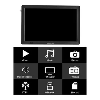 LEADSTAR D14 14-дюймовый цифровой ТВ-плеер ATSC Портативный телевизор Автомобильный телевизор Мультимедийный плеер FM-радио US Plug чёрный