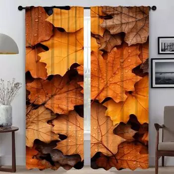 Leaf Down Shades Elegant Room Curtains 2 Pieces Window Curtain Home Interior Curtains for Living Room Partition Kitchen Blackout W50xH70cmx2pcs-CL