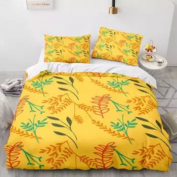 Leaf Duvet Cover Queen, Lightweight Microfiber 3pc Botanical Bedding Set, Botanical Leaves Print Ultra Soft Breathable Durable 70x133cm 2pcs