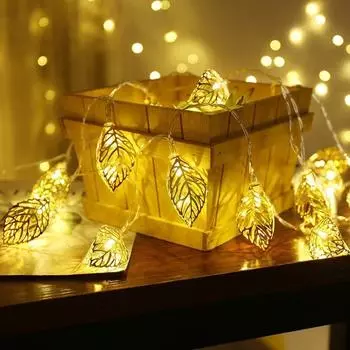 Leaf Light for Decoration - 10 LED, 14ft Golden Metal String Light for Home Decoration
