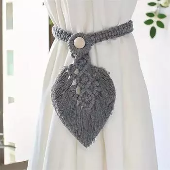Leaf Macrame Curtain Tie Backs Hand-Woven Cotton Tassel Curtain Straps Tie Decorative Accessories For Living Room Boho Decor 1pc белый