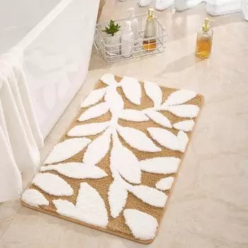 Leaf Pattern Soft Bathroom Mat Super Absorbent Bath Mat Anti-slip Mat For Shower Thicken Foot Mat Fluffy Floor Carpets Washable 40x60cm кофейный
