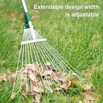 Грабли для листьев Утолщенные телескопические ручки с регулируемой длиной Легкие узкие грабли из нержавеющей стали Высокопроизводительный сборщик листьев A