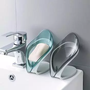 Leaf Shape Soap Box Bathroom Soap Holder Dish Storage Plate Tray Toilet Shower Non-slip Drain Soap Holder Case Bathroom Gadgets серый