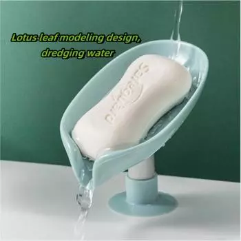 Leaf Shape Soap Holder Drain Soap Box Holder Bathroom Shower Soap Holder sponge Storage Tray Creative Sucker Bathroom Storage зелёный