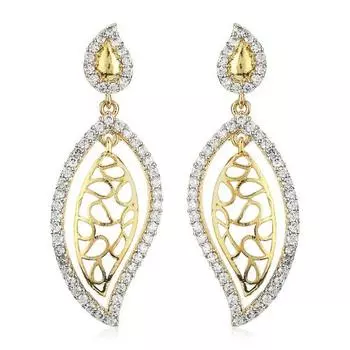 Leaf Shaped Drop Earrings With Ad Stones