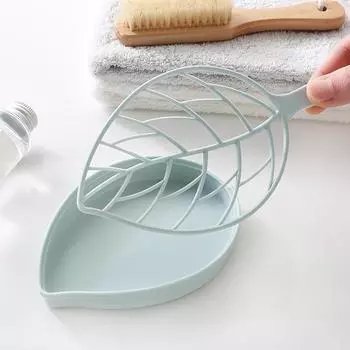 Leaf-Shaped Soap Dish 2 Layers Drain Soap Box Bathroom Dish Plate Case Home Shower Soap Holder Bathroom Accessories синий