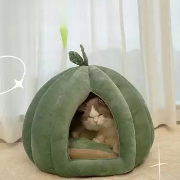 Leaf Type Pumpkin Cat Nest Winter Warm Semi-enclosed Cat Bed Removable and Washable Four-season Universal Pet Nest Cat Supplies S