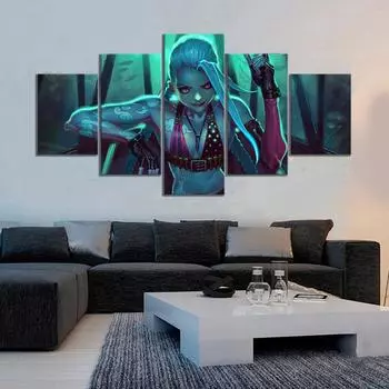 League of Legends Jinx Game Modern 5 шт. модульная настенная живопись на холсте декоративные постеры живопись для гостиной домашний декор фотографии 20x35 20x45 20x55cm