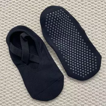 Leak-Picking Yoga Socks Ankle Socks Non Slip Black Towel Bottom Room Socks Bandage Anti-off Training Socks Pilates Sports Black(37-40)